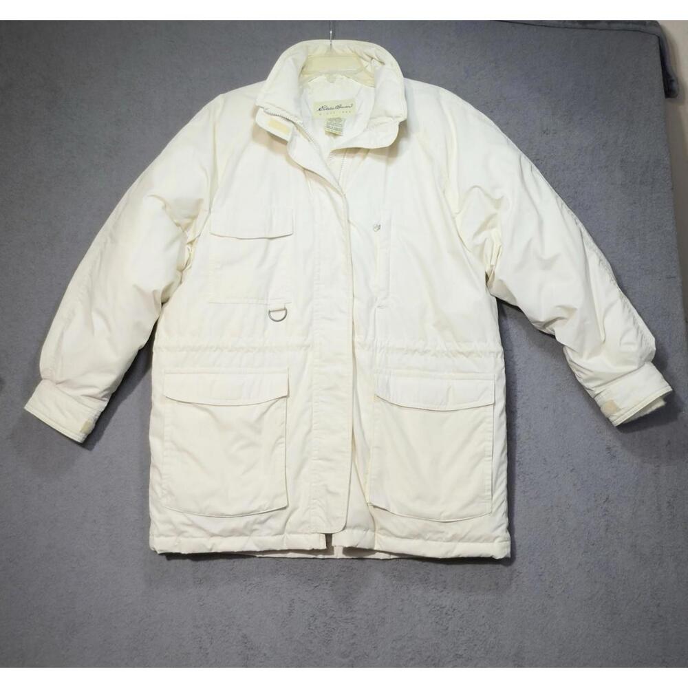 Vtg Eddie Bauer Snowline Goose Down Parka Jacket White M Detachable Hood READ